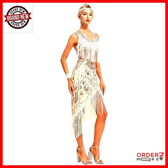 Vintage Beaded Flapper Sling Dress with Accessories Set for Cocktail Parties - Picture 5 of 7